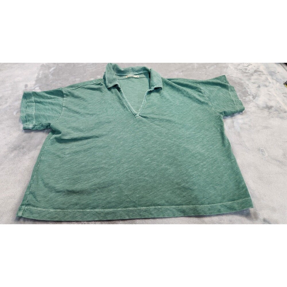 Marine Layer Women's Medium Green 100% Cotton Vintage Slub Polo Tee